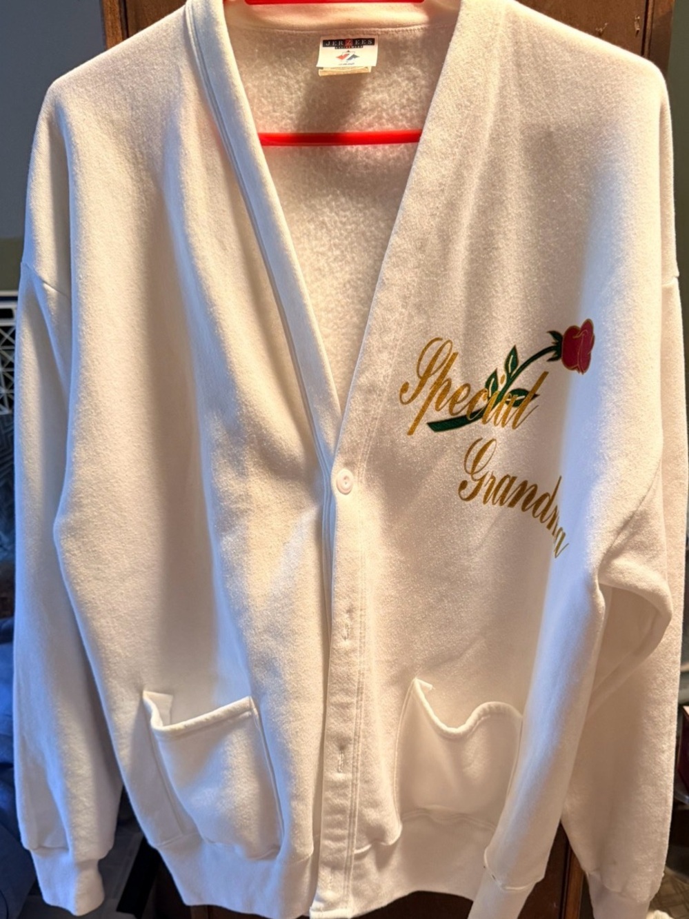 Jerzees White Activewear Cardigan with “Special Grandma”